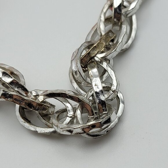Crown Trifari Silver Tone Heavy Woven Chain Statement Necklace 31" Toggle Clasp - Picture 3 of 6